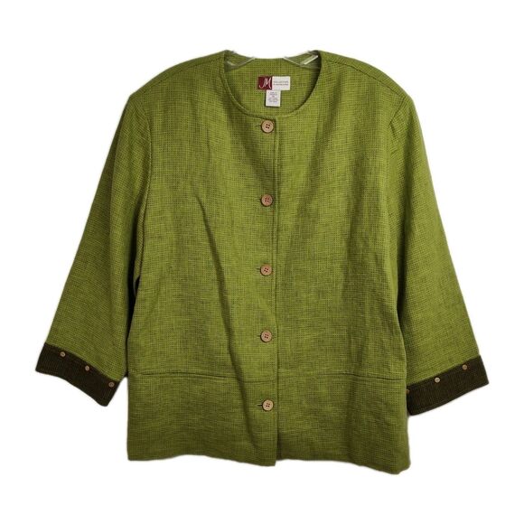 Jennifer Moore Jackets & Blazers - Jennifer Moore Jacket Women's Size 16 Green Linen-Blend 5-Button Round Neck